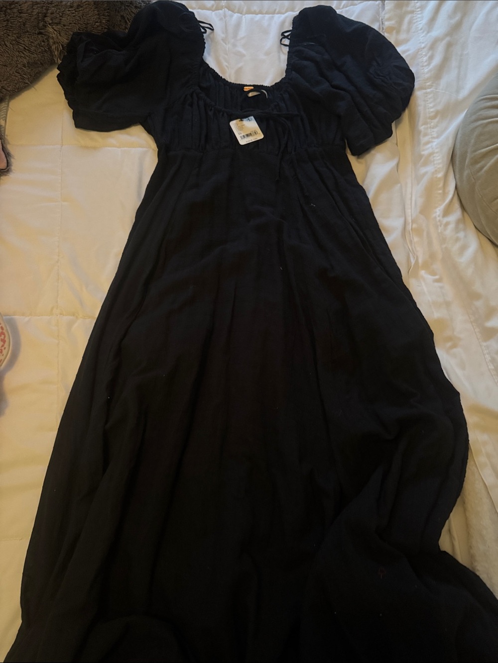 NWT Free People Black Puff Sleeve Maxi Dress